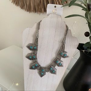 🪴$5/25🪴 NWT Silver Turquoise Stone Boho Southwestern Statement Necklace
